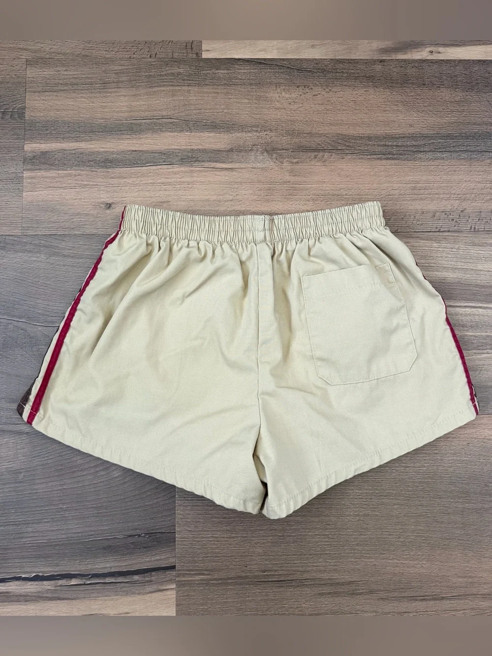 Vintage 70's Retro Hawaii Swim Trunks - Khaki w/brown/Maroon Side - Sz. M 32-34
